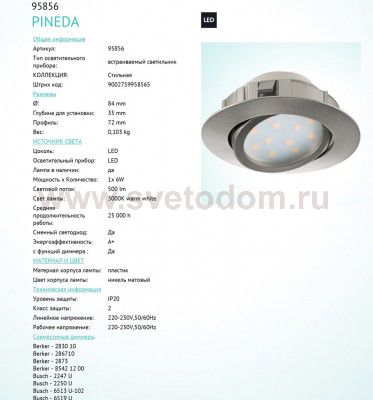 Встраиваемый светильник Eglo 95856 PINEDA