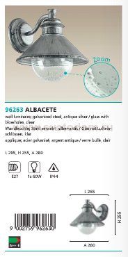 Уличный светильник настенный Eglo 96263 ALBACETE