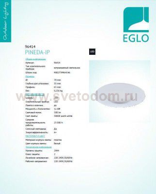 Уличный светодиодный светильник встраиваемый Eglo 96414 PINEDA-IP