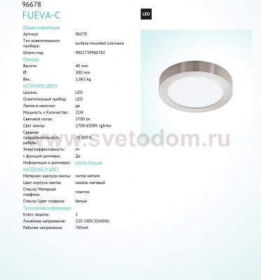 Светодиодная ультратонкая потолочная панель Eglo 96678 FUEVA-C