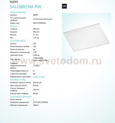 Светодиодная растровая ультратонкая панель Eglo 96895 SALOBRENA-RW