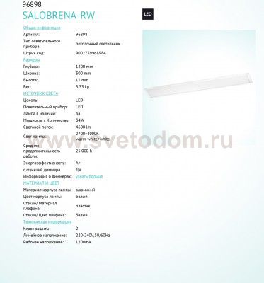 Светодиодная растровая ультратонкая панель Eglo 96898 SALOBRENA-RW