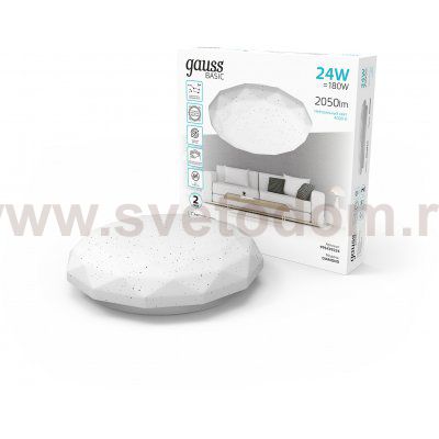 Светильник Gauss Basic Space Diamond НПС 24W 2050lm 4000K  220-240V IP20 340*75 LED