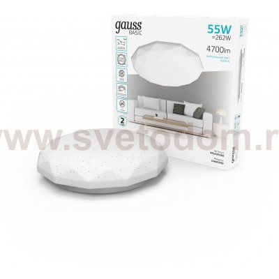 Светильник Gauss Basic Space Diamond НПС 55W 4700lm 4000K  220-240V IP20 500*80 LED