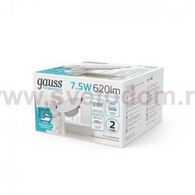 Светильник Gauss Elementary Downlight круг 5,5W 450lm 4000K 185-250V IP54 95*45 монтаж белый LED