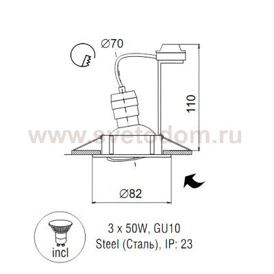 Светильник встраиваемый Arte lamp A1213PL-3CC Praktisch 
