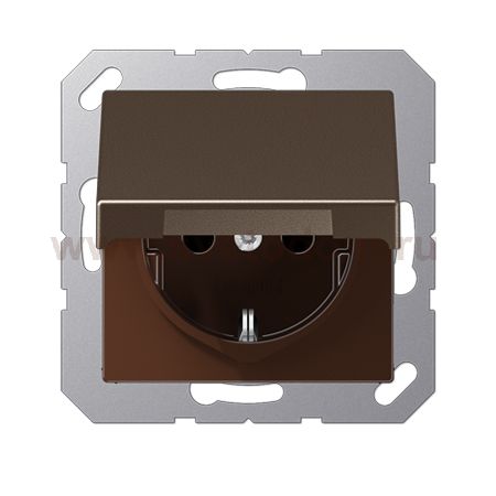 JUNG A 500 Мокка Розетка с/з с защитными шторками с крышкой безвинт зажим (A1520KIKLMO)