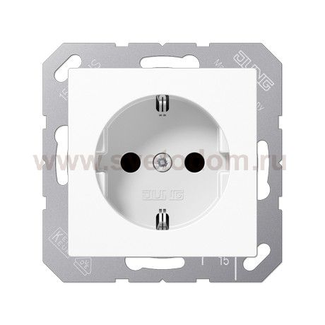 JUNG A 500 Бел Розетка с/з с защитными шторками безвинт зажим (A1520KIWW)