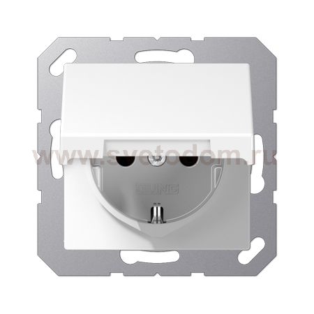 JUNG A 500 Бел Розетка с/з с крышкой безвинт. зажим (A1520KLWW)