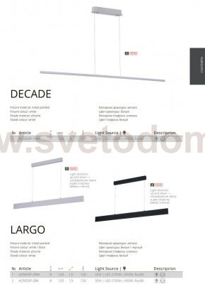 Светильник светодиодный 1200мм 30W Arte Lamp A2505SP-2BK LARGO