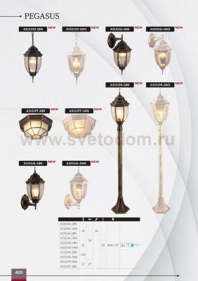 Светильник уличный бра Arte lamp A3152AL-1WG PEGASUS