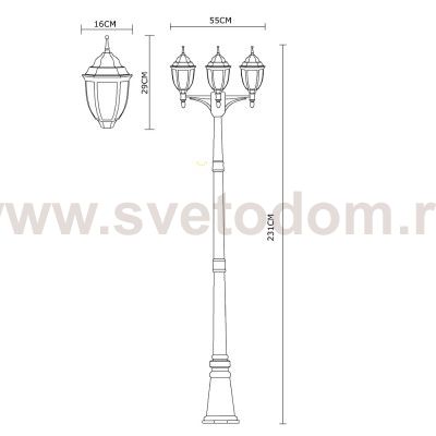 Светильник уличный столб на 3 лампы Arte Lamp A3151PA-3BN PEGASUS