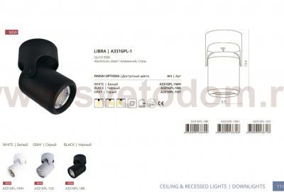 Светильник потолочный поворотный Arte lamp A3316PL-1GY LIBRA