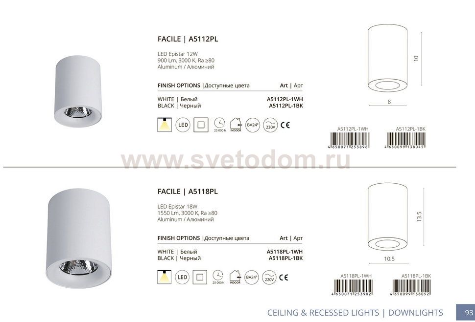 Светильник потолочный стакан Arte lamp A5112PL-1WH FACILE