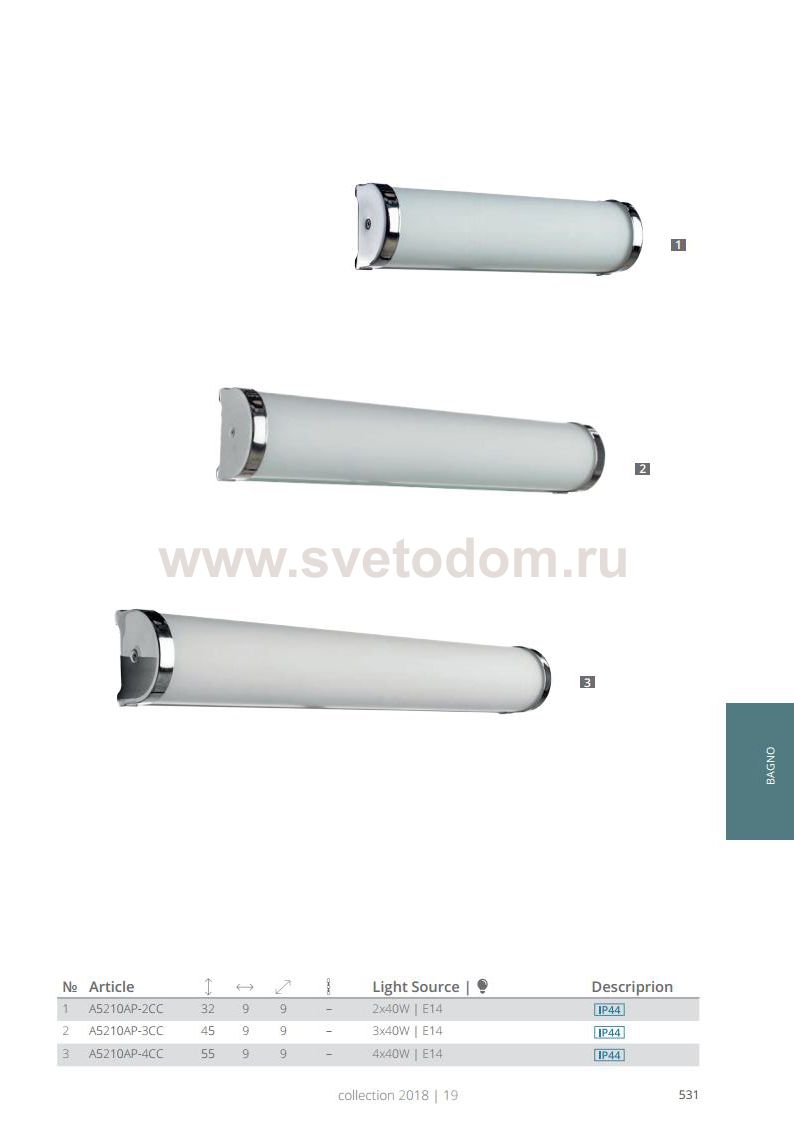 Светильник для ванной IP44 320*90мм Arte lamp A5210AP-2CC AQUA хром