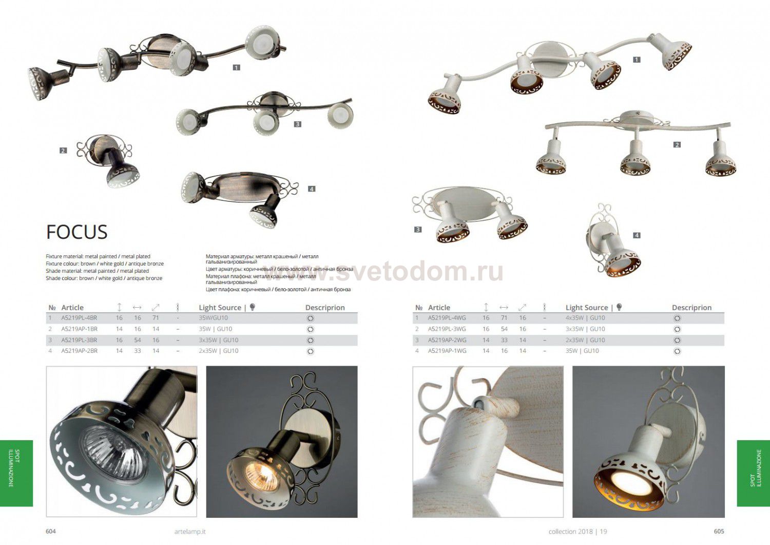Светильник настенный Arte lamp A5219AP-2WG FOCUS