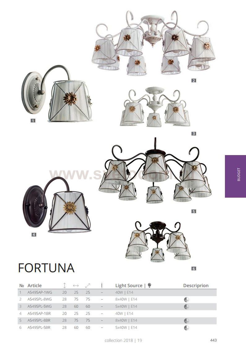 Светильник настенный Arte lamp A5495AP-1WG FORTUNA