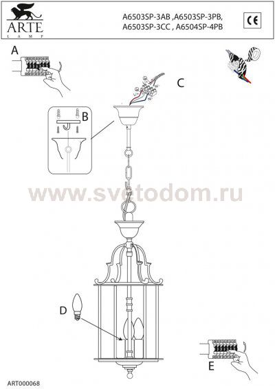 Светильник подвесной Arte lamp A6503SP-3PB RIMINI