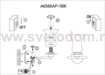 Светильник настенный бра Arte lamp A6586AP-1BK MALIA