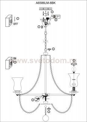 Светильник подвесной Arte lamp A6586LM-8BK MALIA