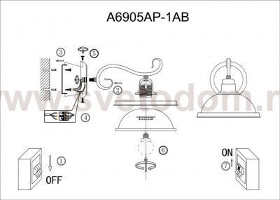 Светильник настенный бра Arte lamp A6905AP-1AB SAFARI