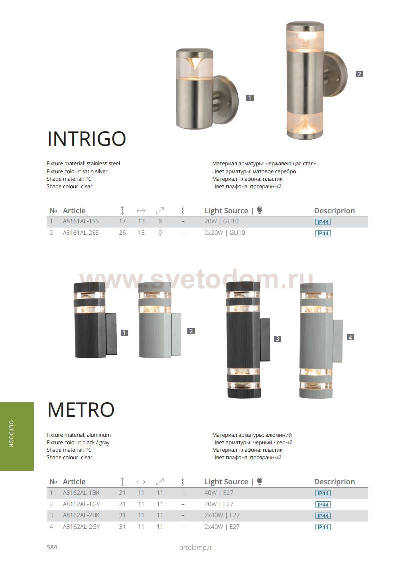 Светильник уличный Arte lamp A8161AL-2SS Intrigo