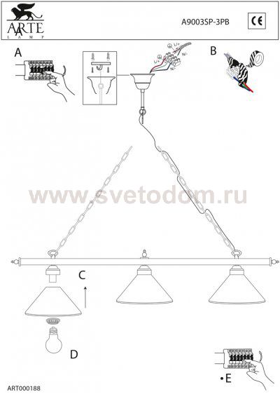 Светильник подвесной Arte lamp A9003SP-3PB SELECTION