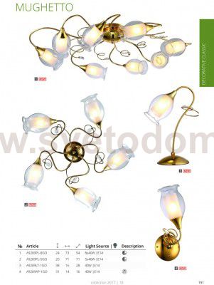 Светильник настенный Arte lamp A9289AP-1GO Mughetto