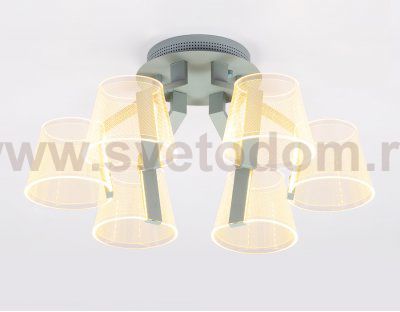 Люстра потолочная Ambrella AK4022/6 GR/S серый/песок 72W D600*260 (ПДУ РАДИО 2.4) ACRYLICA