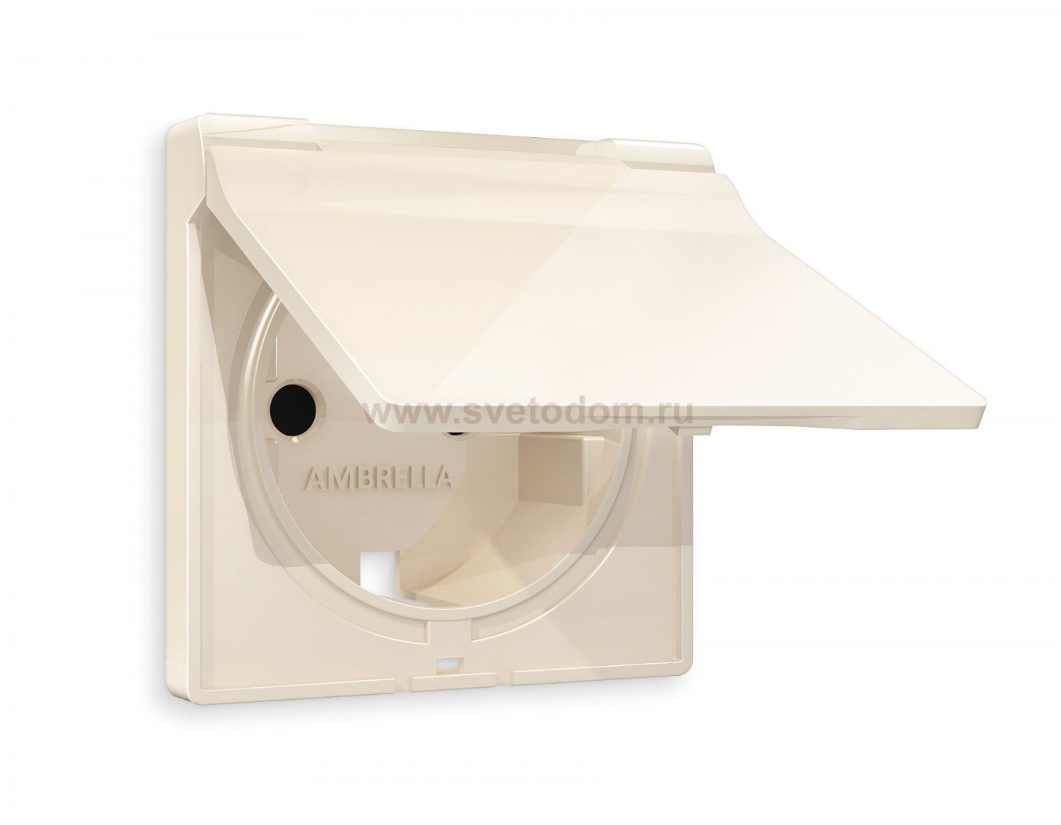 Лицевая панель ALFA (Бежевый глянец) для электрической розетки с заземлением со шторками и крышкой IP44 QUANT Ambrella Volt