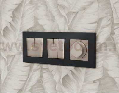 Лицевая панель ALFA (Серо-бежевый матовый) для 2-кл выключателей с подсветкой QUANT AP3640 Ambrella Volt