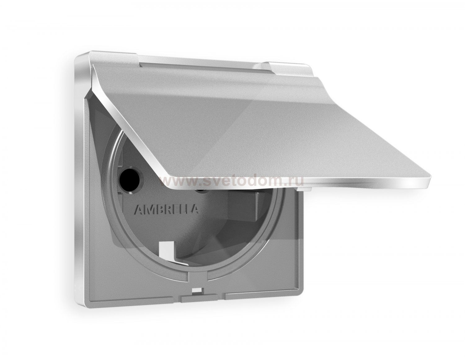 Лицевая панель ALFA (Серебро глянец) для электрической розетки с заземлением со шторками и крышкой IP44 QUANT AP4080 Ambrella Volt