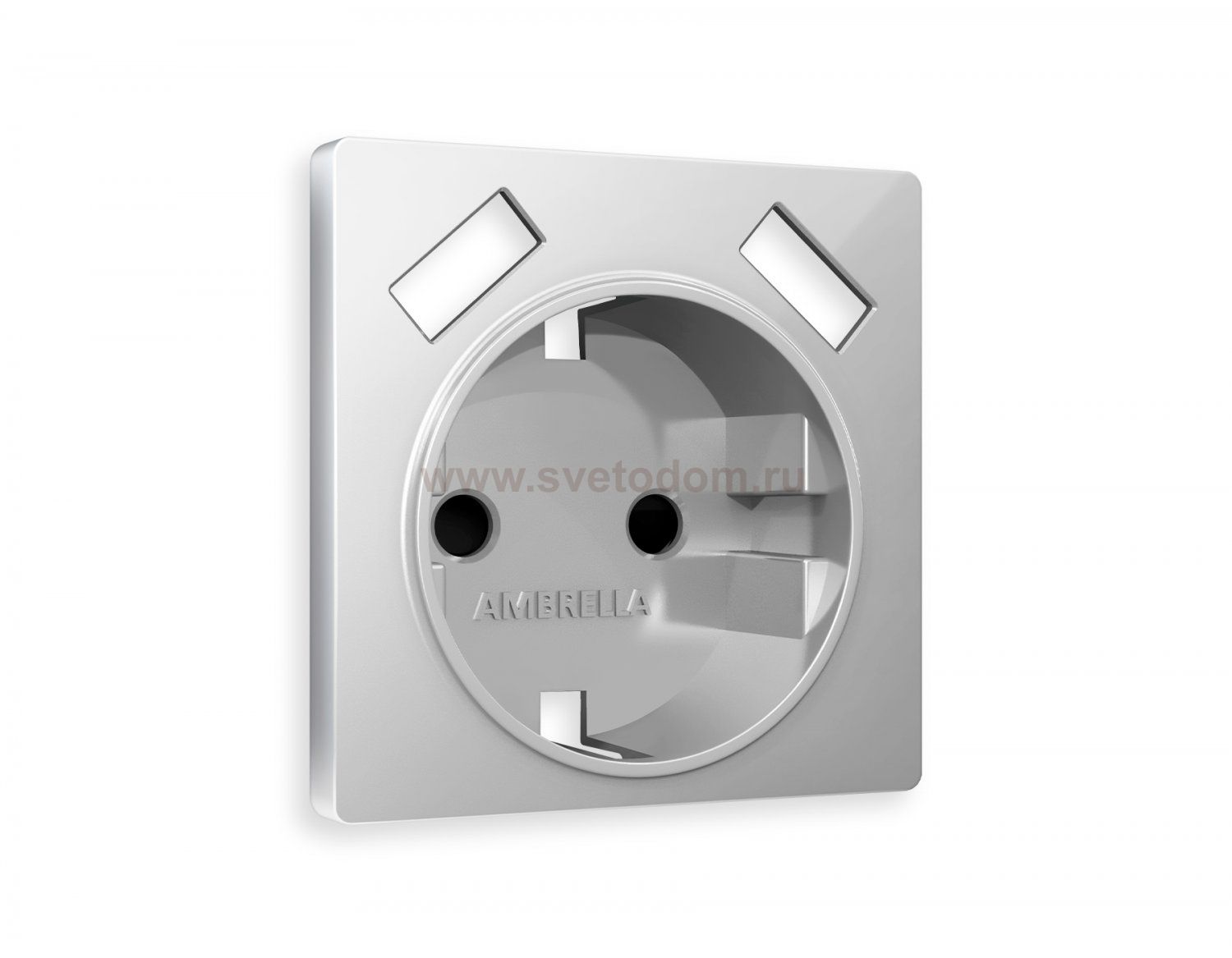 Лицевая панель ALFA (Серебро глянец) для электрической розетки с заземлением со шторками 2USB A+A QUANT AP4090 Ambrella Volt