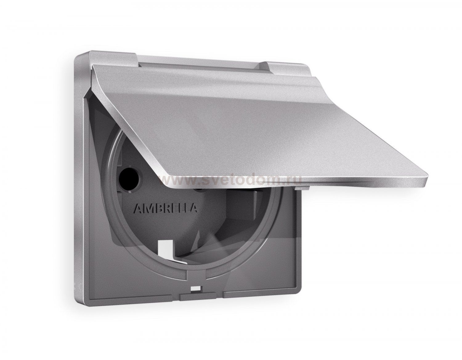 Лицевая панель ALFA (Сталь матовый) для электрической розетки с заземлением со шторками и крышкой IP44 QUANT Ambrella Volt