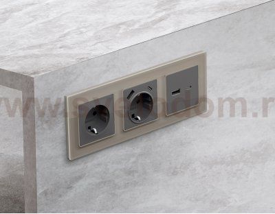 Лицевая панель ALFA (Антрацит серый) для электрической розетки с заземлением со шторками QUANT AP6570 Ambrella Volt