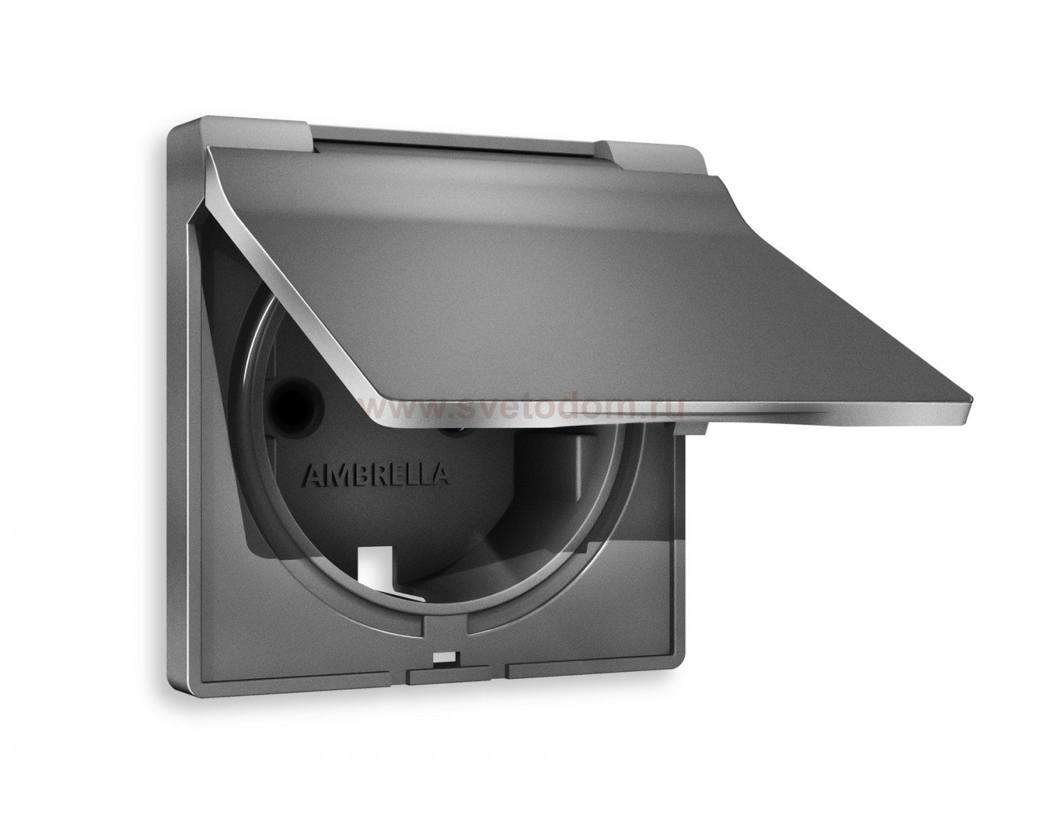 Лицевая панель ALFA (Антрацит серый) для электрической розетки с заземлением со шторками и крышкой IP44 QUANT AP6580  Ambrella Volt