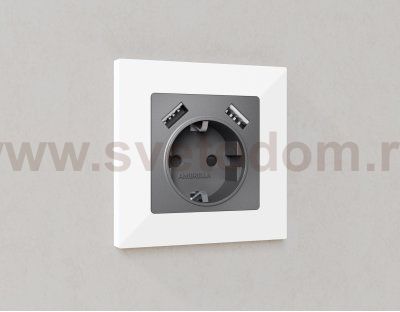 Лицевая панель ALFA (Антрацит серый) для электрической розетки с заземлением со шторками 2USB A+A QUANT AP6590 Ambrella Volt