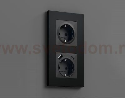 Лицевая панель OMEGA (Графит Мягкое касание) для электрической розетки с заземлением со шторками QUANT OP9070 Ambrella Volt