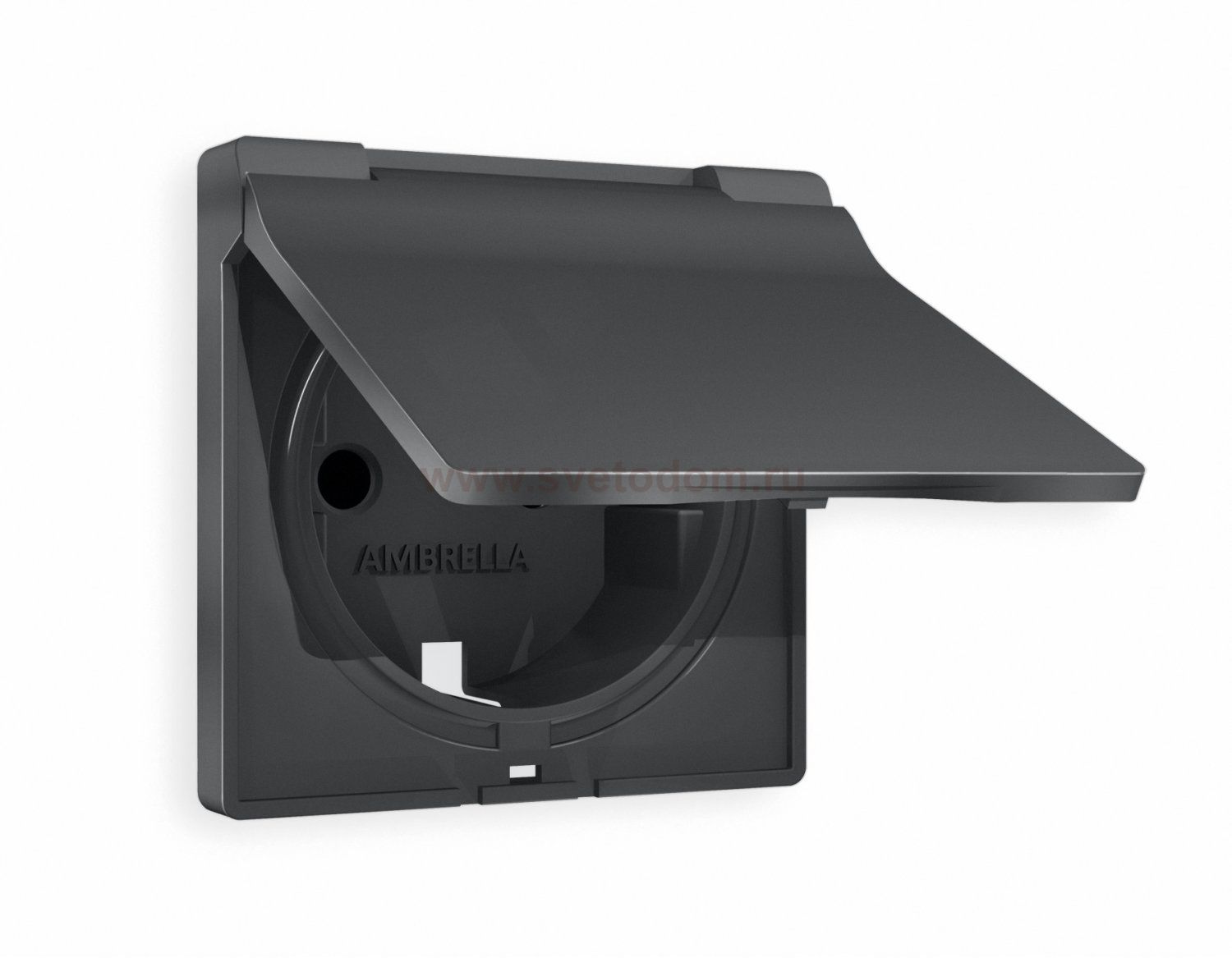 Лицевая панель ALFA (Графит Мягкое касание) для электрической розетки с заземлением со шторками и крышкой IP44 QUANT AP9080 Ambrella Volt