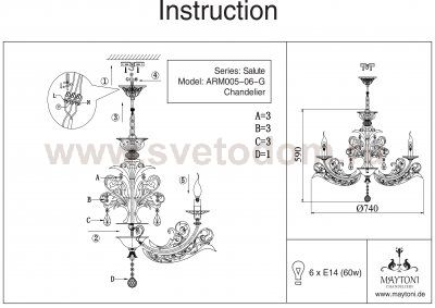 Люстра Maytoni ARM005-06-G Salute