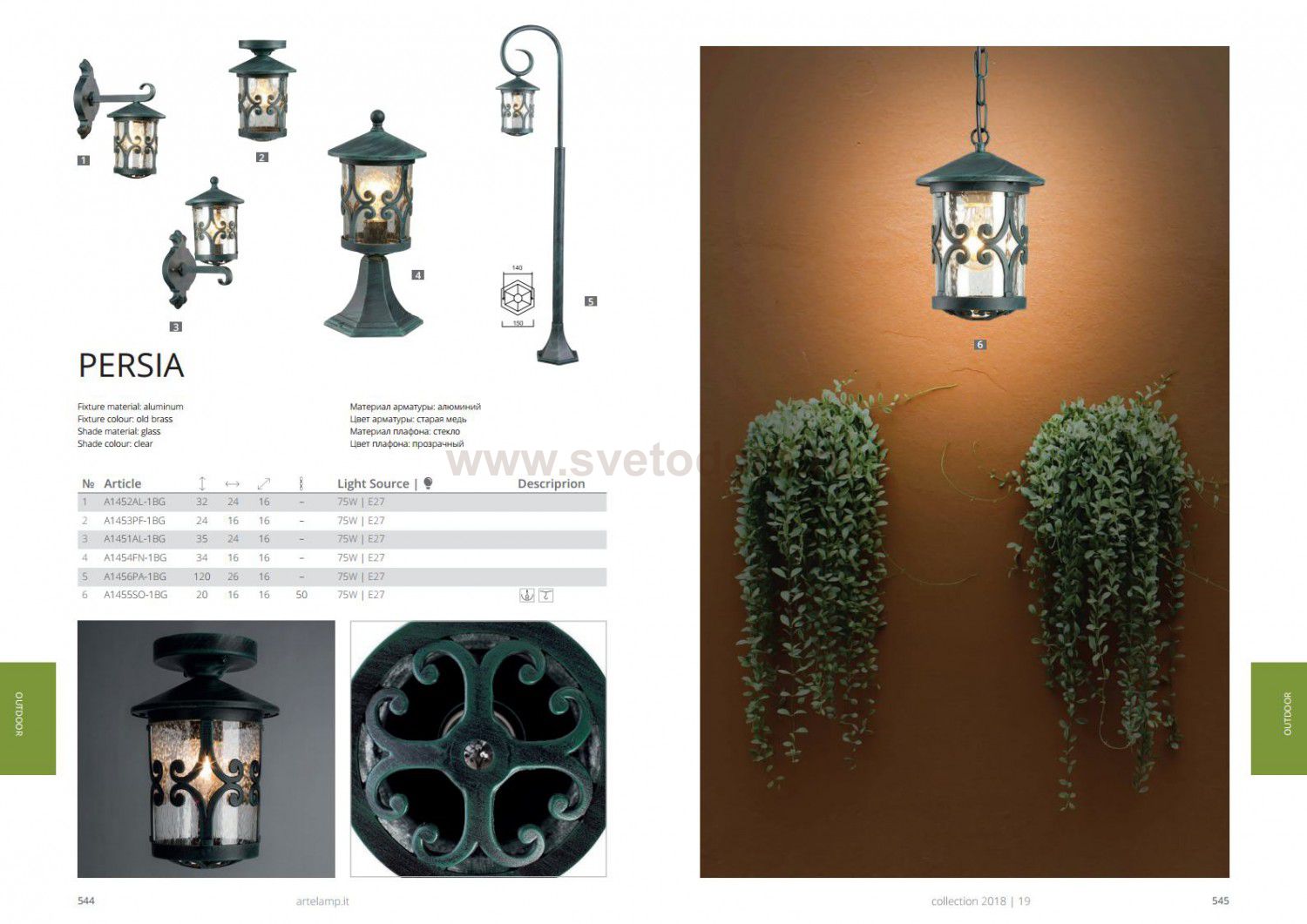 Светильник уличный Arte lamp A1456PA-1BG PERSIA