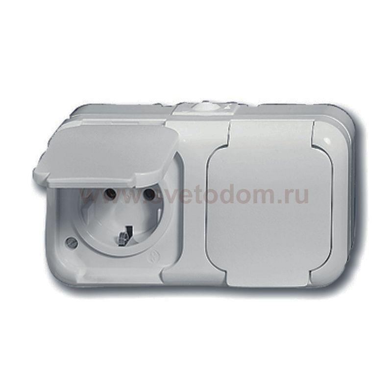 Розетка двойная горизонтальная 2Р+Е IP44 для открытого монтажа Duro 2000 WS серый BJE20/2 EWS