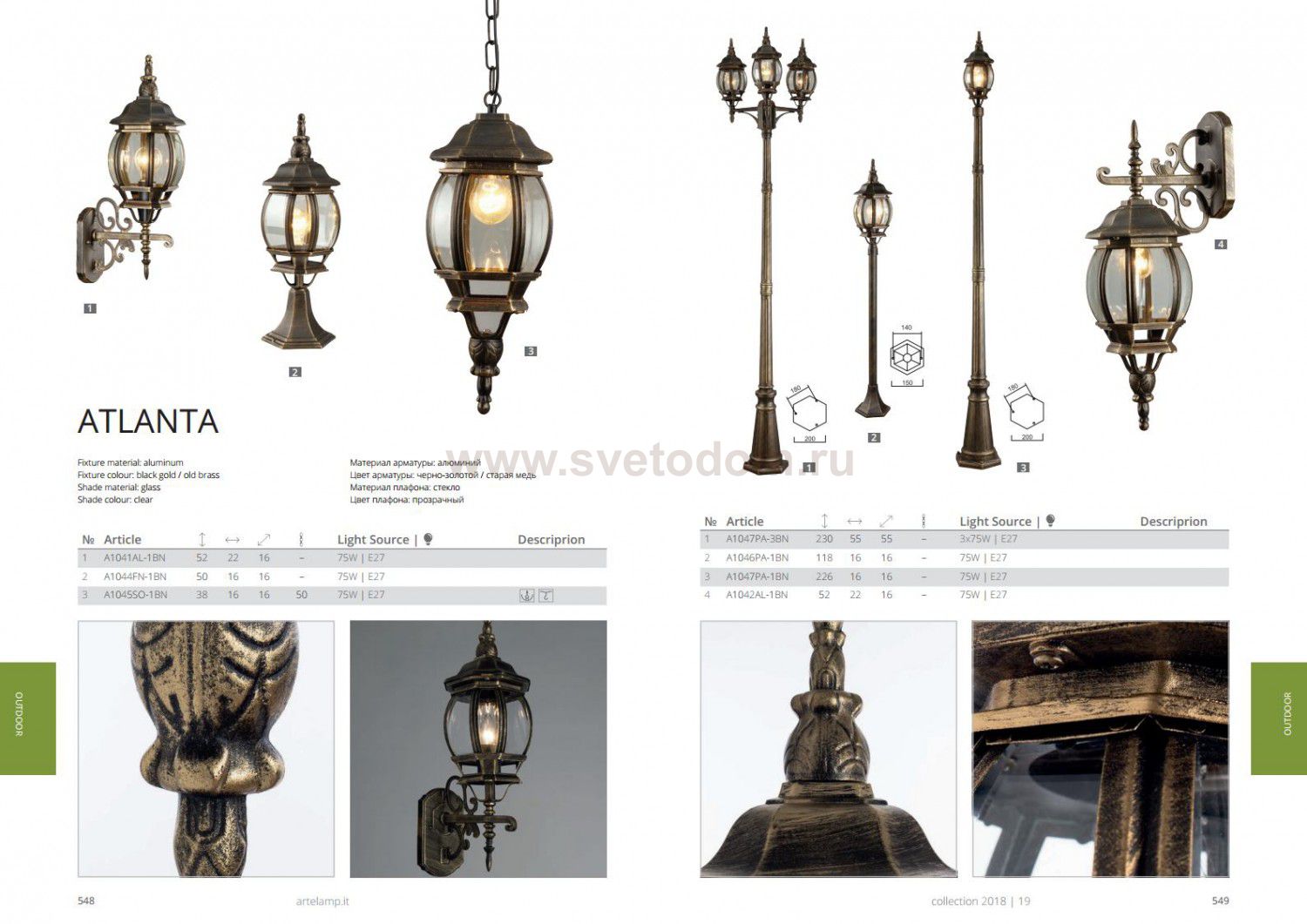 Светильник уличный Arte lamp A1045SO-1BN ATLANTA