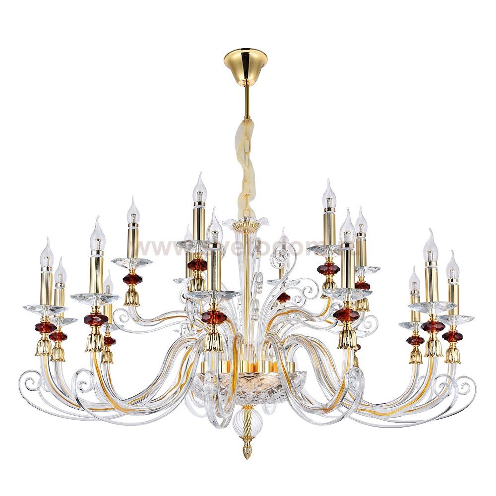 Люстра Crystal Lux CATARINA SP12+6 GOLD/TRANSPARENT-COGNAC (1360/318)