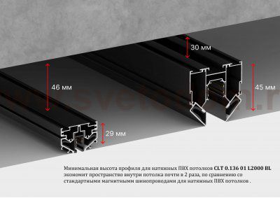 Встраиваемый магнитный шинопровод в натяжной ПВХ потолок Crystal Lux CLT 0.136 01 L2000 BL
