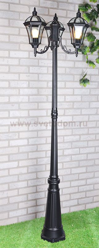 Уличный трехрожковый светильник на столбе IP44 Capella F/3 черный Elektrostandard