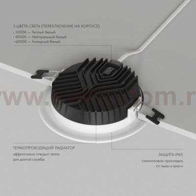 Встраиваемый светильник VERSA, IP65, 12 вт, 3000-4000-6000К, 110-265V AC