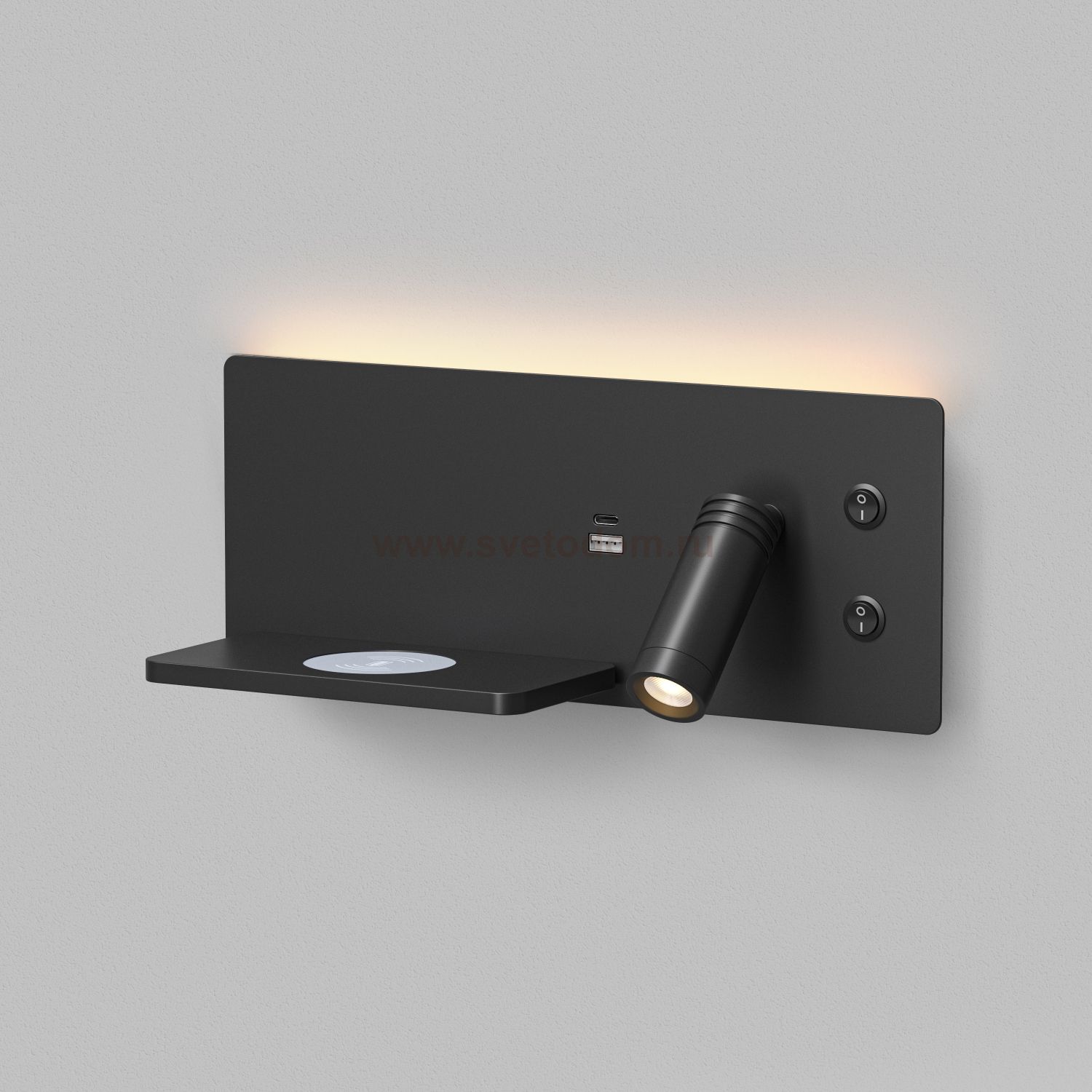 Светильник настенный CHARGELUX, с функцией беспроводной зарядки, USB-A + USB-C, 3Вт+8Вт, 3000К, алюм