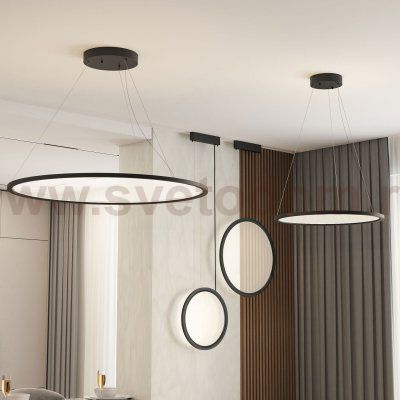 Подвесной светильник вертикальный VEIL, 25 Вт, ?450?1950 мм, LED 2700-6000K, IP20, пульт Д/У (в комплекте), черный, алюминий, акрил