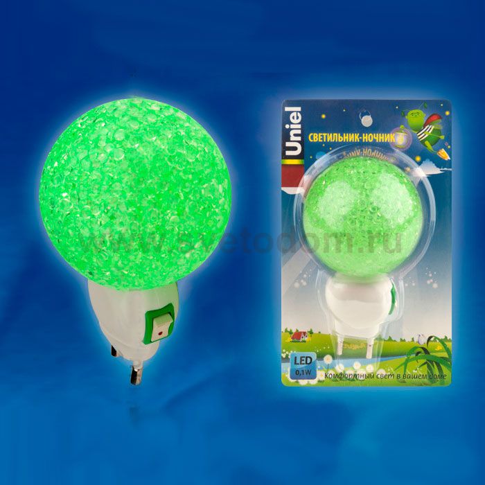 Uniel DTL-309-Шар/GREEN/1LED/0,1W Светильник-ночник